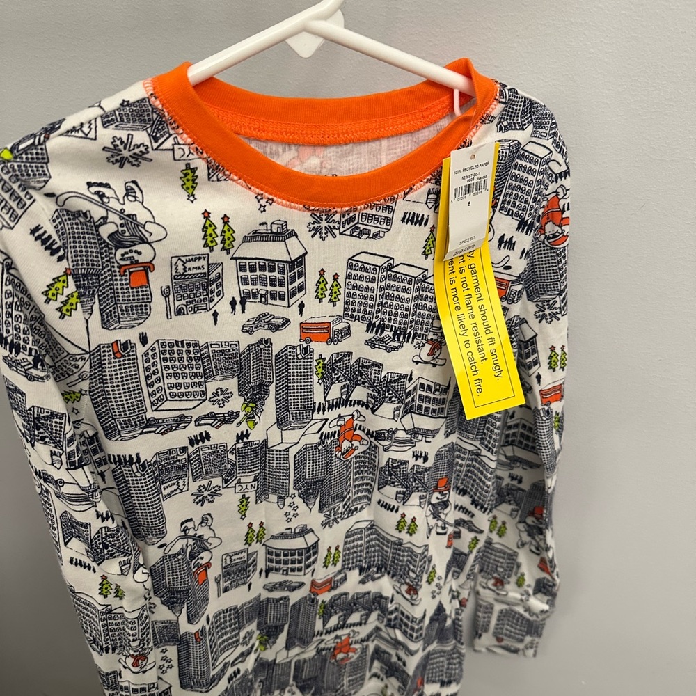 GAP Kids Orange and White Graphic Long Sleeve Holiday Pajama Set NWT